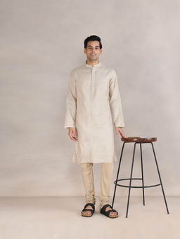 Fabindia - Natural Ivory Silk Blend Striped Long Kurta