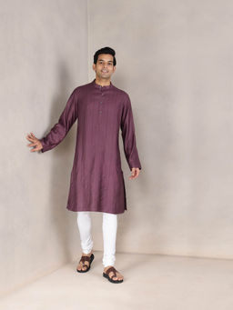 Fabindia - Purple Viscose Silk Long Kurta