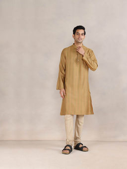 Fabindia - Mustard Viscose Blend Dobby Long Kurta