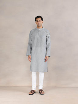 Fabindia - Grey Cotton Striped Long Kurta
