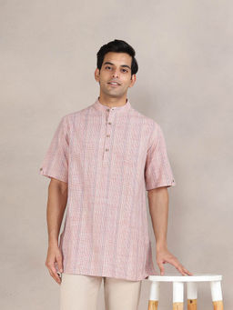 Fabindia - Pink Cotton Checks Short Kurta