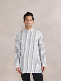 Fabindia - Grey Cotton Dobby Short Kurta