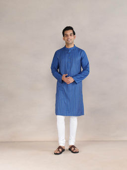 Fabindia - Blue Viscose Silk Slim Fit Long Kurta