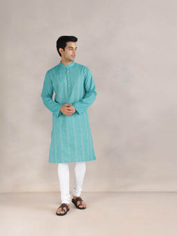 Fabindia - Blue Cotton Slim Fit Long Kurta