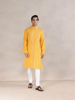 Fabindia - Yellow Cotton Slim Fit Long Kurta