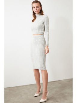 Trendyol - Grey Knit Roll Neck And Skirt Co-ord (Set of 2)
