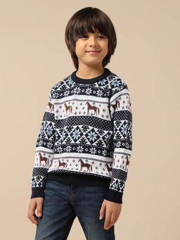 U.S. POLO ASSN. - Navy Blue Boys Printed Regular Fit Sweater