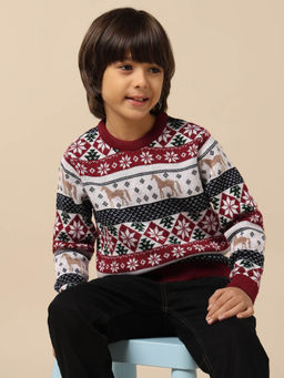 U.S. POLO ASSN. - Red Boys Printed Regular Fit Sweater
