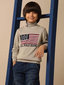 U.S. POLO ASSN. - Beige Boys Brand Printed Regular Fit Sweatshirt