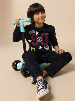 U.S. POLO ASSN. - Black Boys Appliqued Regular Fit Sweatshirt