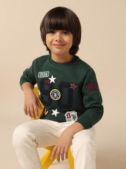 U.S. POLO ASSN. - Green Boys Appliqued Regular Fit Sweatshirt