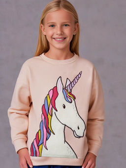 CHERRY CRUMBLE BY NITT HYMAN - Peach Solid Round Neck Embroidery Sweatshirt