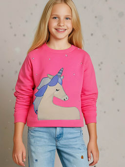 CHERRY CRUMBLE BY NITT HYMAN - Pink Solid Round Neck Embroidery Sweatshirt