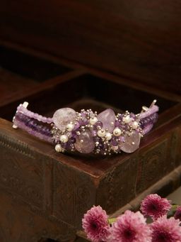 House of D'oro - Handmade Statement Bracelet with Purple Stones and Pearls