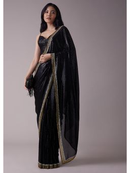 KALKI FASHION - Black Sequins Saree with An Embellished Border with Unstitched Blouse