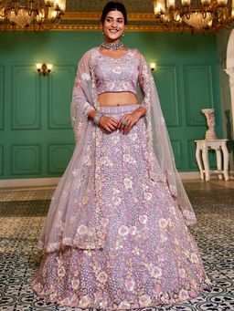 Panchhi - Purple Zarkan Embroidery Semi-Stitched Lehenga with Blouse & Dupatta (Set of 3)