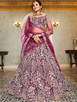 Panchhi - Burgundy Zarkan Embroidery Semi-Stitched Lehenga with Blouse & Dupatta (Set of 3)
