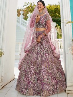 Panchhi - Mauve Zarkan Embroidery Semi-Stitched Lehenga with Blouse & Dupatta (Set of 3)