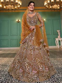 Panchhi - Mustard Zarkan Embroidery Semi-Stitched Lehenga with Blouse & Dupatta (Set of 3)