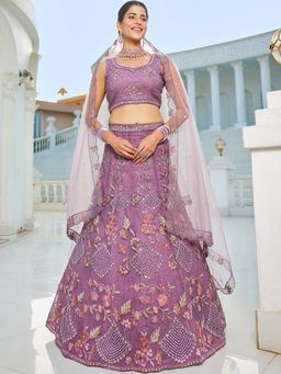 Panchhi - Purple Zarkan Embroidery Semi-Stitched Lehenga with Blouse & Dupatta (Set of 3)