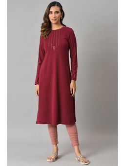 W - Red Solid Winter Kurta