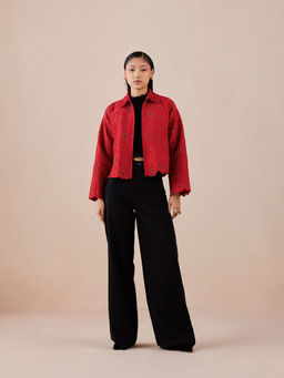 CHANDRIMA - Red Poppy Quilted Drop Shoulder Jacket