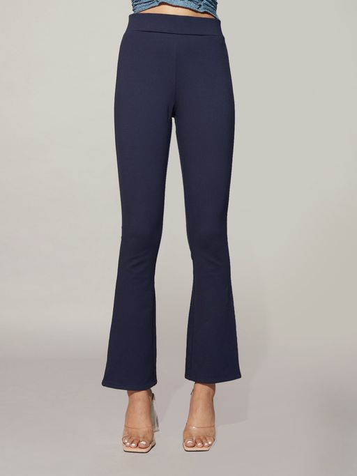 Twenty Dresses by Nykaa Fashion Basics Navy Blue Solid Wide Leg Jeggings