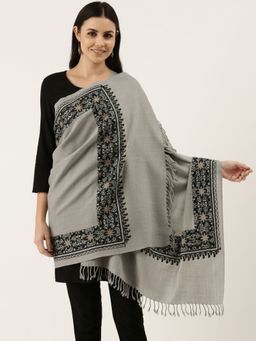Pashmoda - Women Grey Crystal Embellished Embroidered Stole