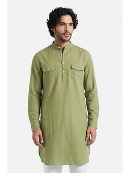 Snitch - Green Solid Full Sleeves Regular Kurta for Men