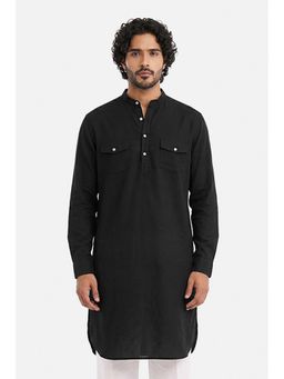 Snitch - Black Solid Full Sleeves Regular Kurta for Men
