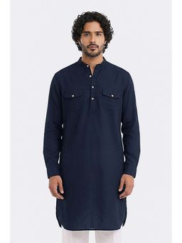 Snitch - Navy Blue Solid Full Sleeves Regular Kurta for Men