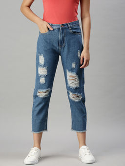 SHOWOFFFF - Women's Casual Mom Fit High-rise Blue Jeans