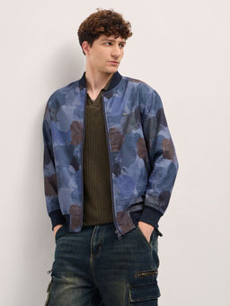 The Bear House - Mens Blue Regular Fit Printed Jacket