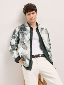The Bear House - Mens Green Regular Fit Printed Jacket