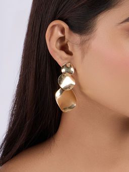 Pipa Bella by Nykaa Fashion - Gold Triple Layer Disc Drop Earrings