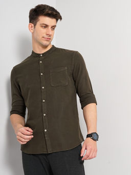 CELIO - Mens Olive Green Casual Shirt