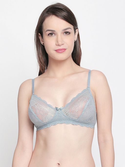 bodyline Aish Double Layered Grey Non Wired Medium Coverage Breathable Lace Bra