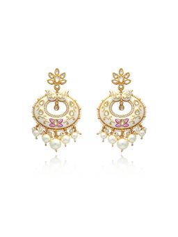 TIZORA - White Meenakari Chandbali Earrings