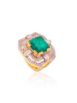 PRATA - Vintage Deco Green Ring