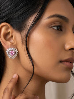 PRATA - Radiant Heart Pink Studs Earrings