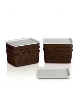 Kuber Industries - Brown Small Solitaire Storage Basket with Lid (Pack Of 6)