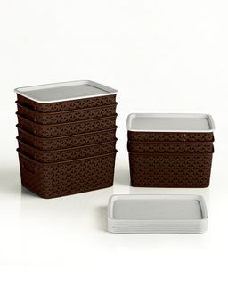 Kuber Industries - Brown Small Solitaire Storage Basket with Lid (Pack Of 9)