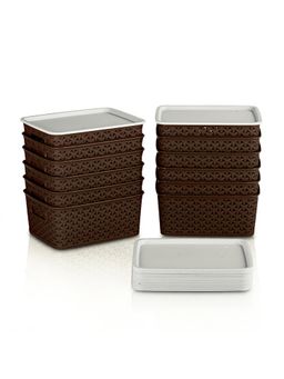 Kuber Industries - Brown Small Solitaire Storage Basket with Lid (Pack Of 12)