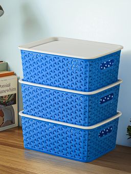 Kuber Industries - Blue Small Solitaire Storage Basket with Lid (Pack Of 3)