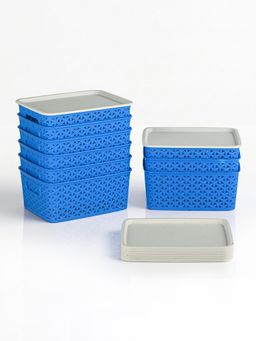 Kuber Industries - Blue Small Solitaire Storage Basket with Lid (Pack Of 9)