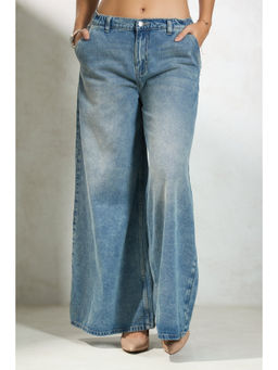Virgio - Women Cotton Full Length Solid Wide Blue Jeans