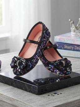 BOYZ N GALZ - Sparkling Black Sequin Bow Mary Jane Ballerinas for Girls
