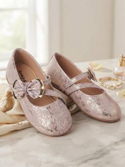 BOYZ N GALZ - Girls' Shimmering Pink Bow Ballerinas