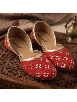 BOYZ N GALZ - Girls Red Sequin Embroidered Ethnic Jutti