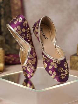BOYZ N GALZ - Girls Purple And Gold Floral Embroidered Ethnic Jutti